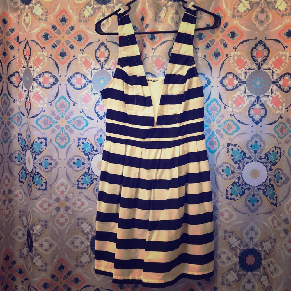 Blue and white striped dress